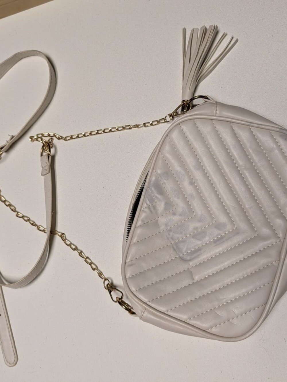 Quilted Crossbody Bag with Tassel - Cream